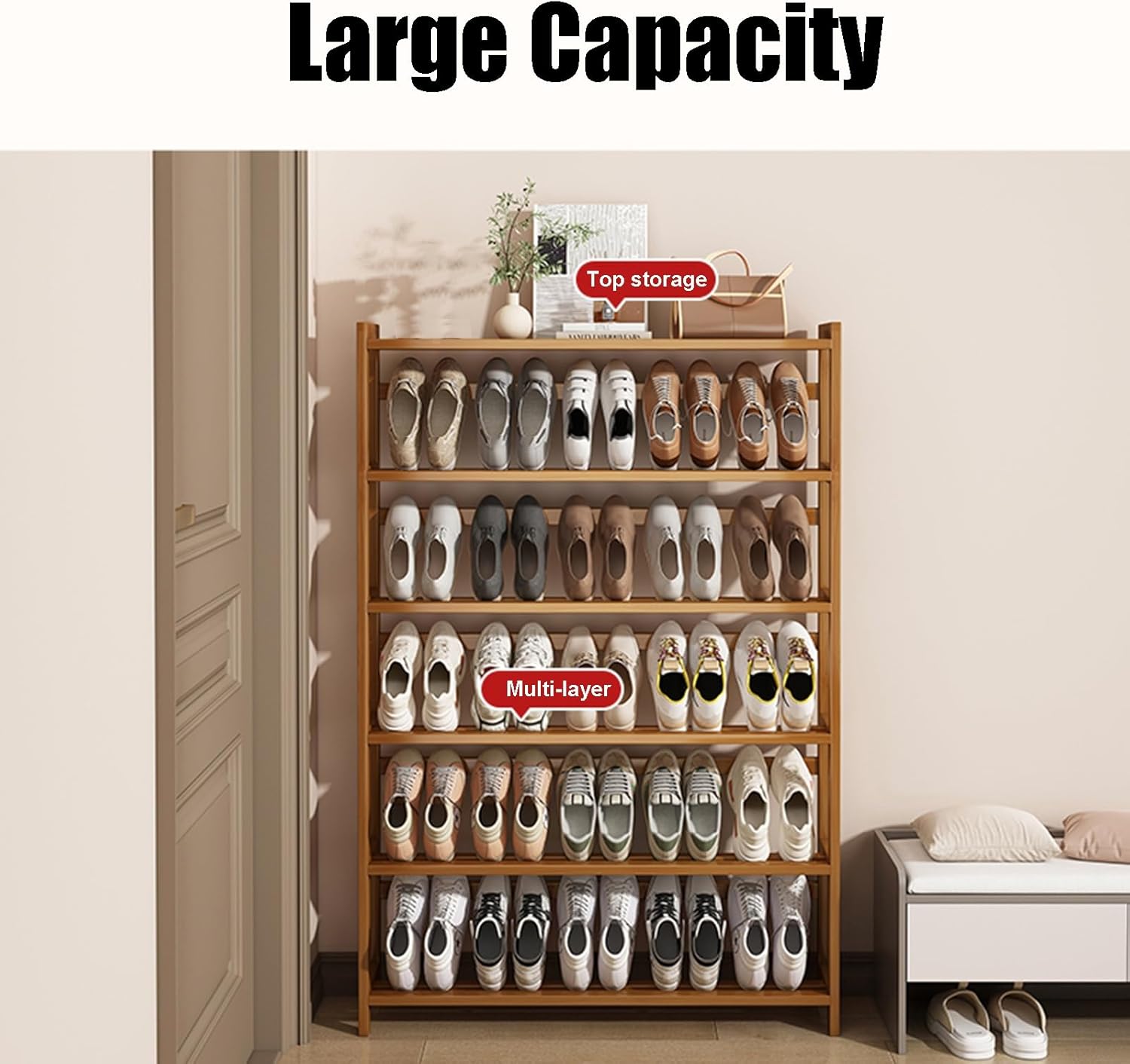 6 Tier Slim Bamboo Shoe Rack Space Saving nizer for 25 Pairs of Shoes Perfect for Entryway Hallway or Bedroom Stylish Behind the Door Storage Solution