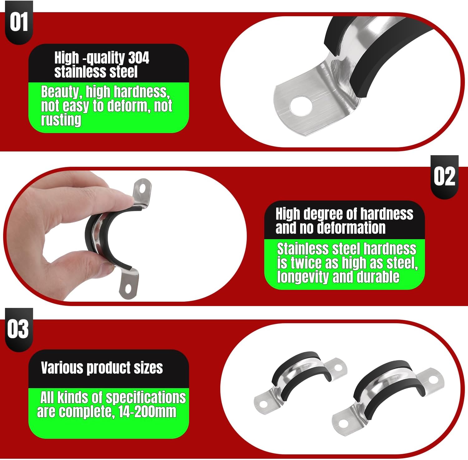 12 Pack 304 Stainless Steel Rigid Conduit Strap P-Clamps 11/16"(18mm) Rubber Cushioned Cable Clamp U-Bracket Tube Mounting Strap for Plumbing EMT HVAC