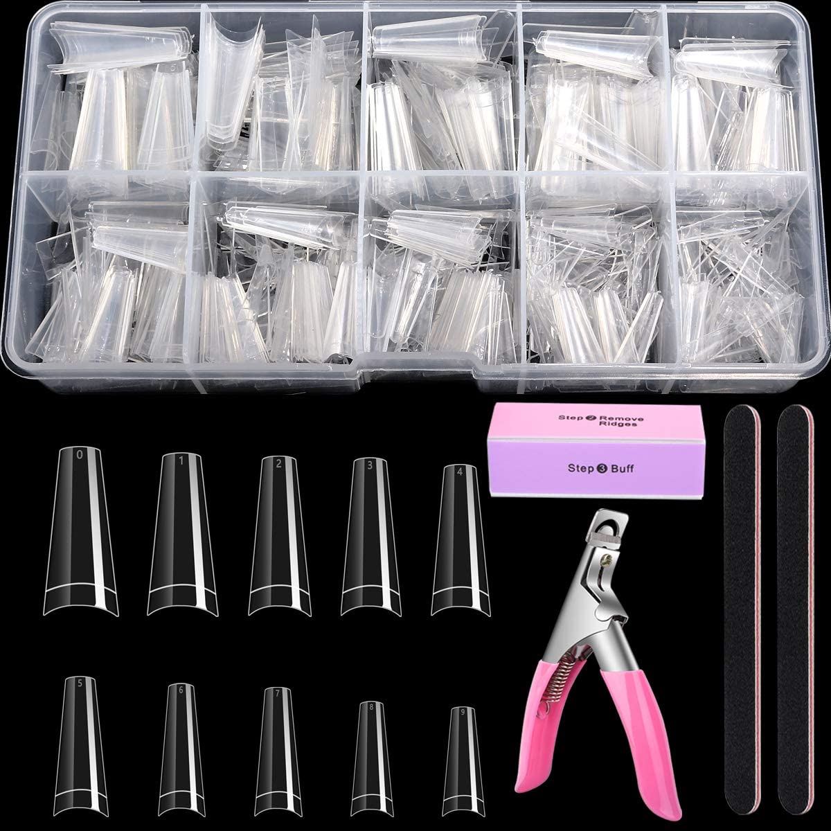 Photo 1 of 500PCS Clear Coffin Nails Tips - Short Nails Tips for Acrylic Nails Professional, Half Cover Fake Nails,10 Size Ballerina Nail Tips False Nails French Nail Tips
