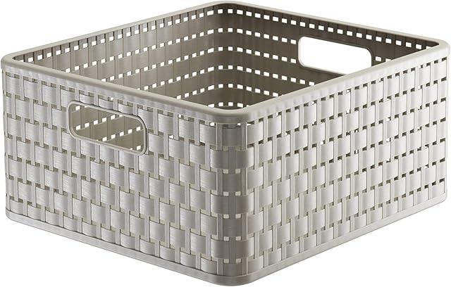 Rotho, Country, Storage box 14 l in rattan-look, Plastic (PP) BPA-free, cappuccino, 14l (32,8 x 30,0 x 16,0 cm)