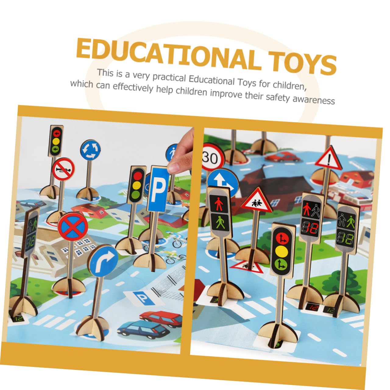 GARVALON Giocattolo Stradali in Legno per Bambini, Set 30, Gioco di Simulazione Sicuro per Veicolare e Apprendimento Precoce