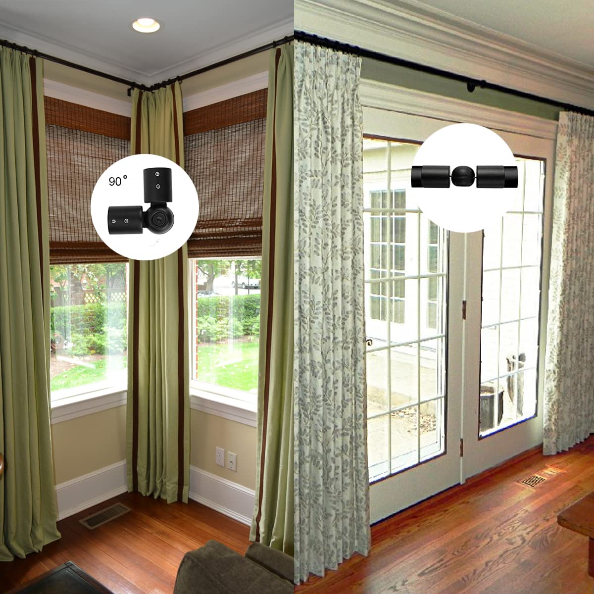 Venster Hoek Gordijn Staaf Connector, Verstelbare Gordijnen Staven Connector Voor Erkers Blinds Met 1 En 3/4 Zwart Zilver Kleur Venster Hoek Gordijn Staaf Connector, Verstelbare Gordijnen Staven Connector Voor Erkers Blinds Met 1 En 3/4 Zwart Zilver Kleur