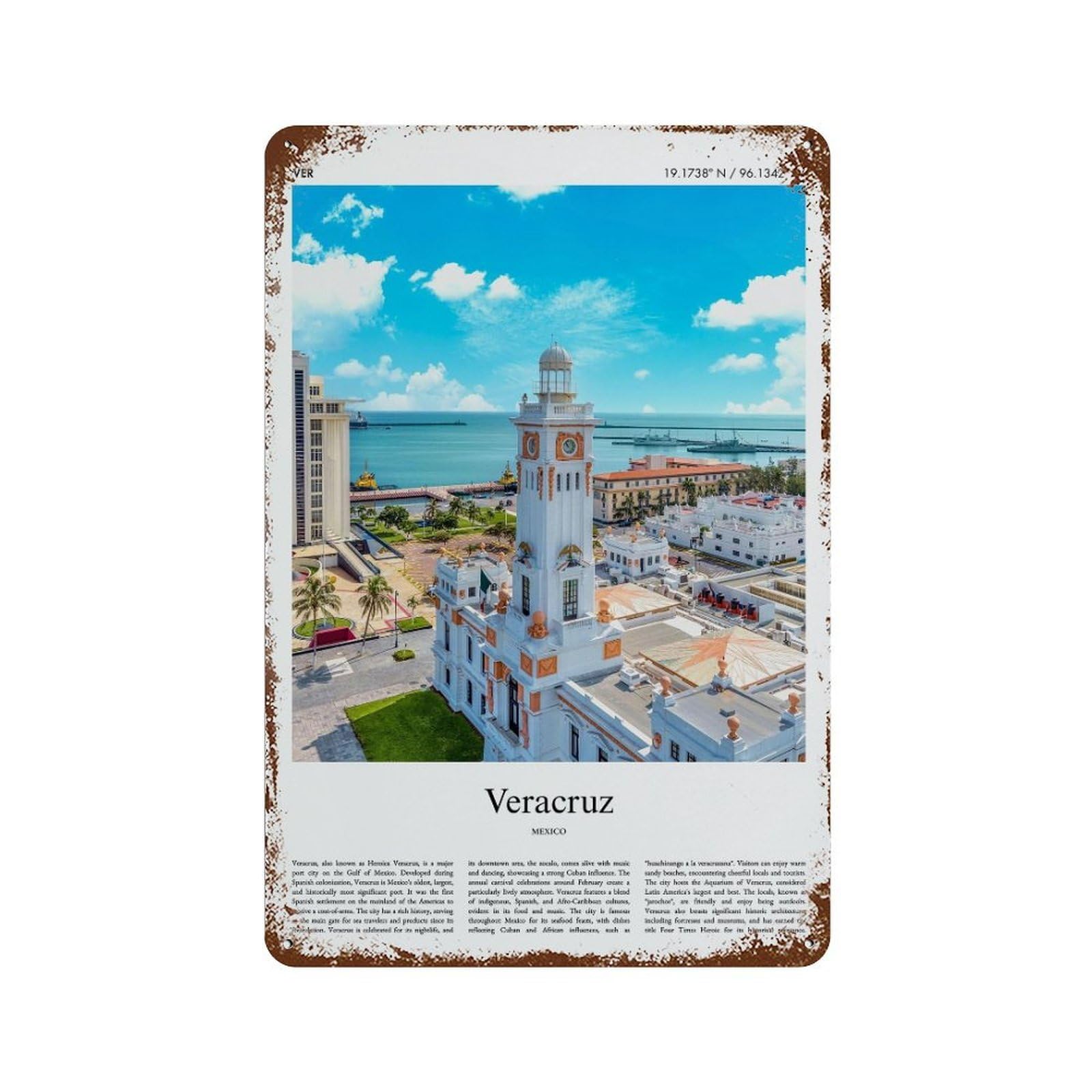 xiaoxiaoshen Veracruz Mexico City Scenery Wall Decor Art Metal Tin Poster Modern Home Decor Art Home Bar Shop Decorations Vintage Sign 30x20cm