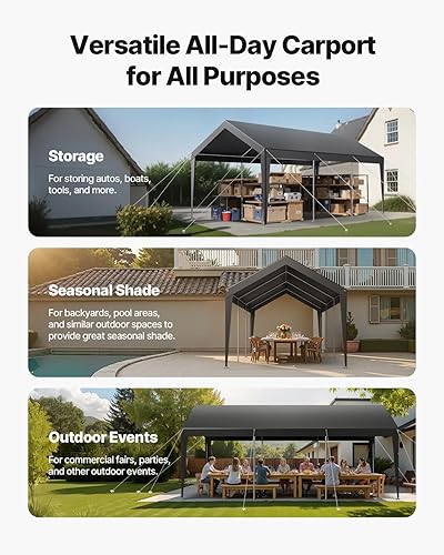 Vista 120 de VEVOR - Cobertizo portátil de almacenamiento exterior de 6 x 8 x 7 pies, refugio resistente e impermeable con puerta enrollable con cremallera y Gris