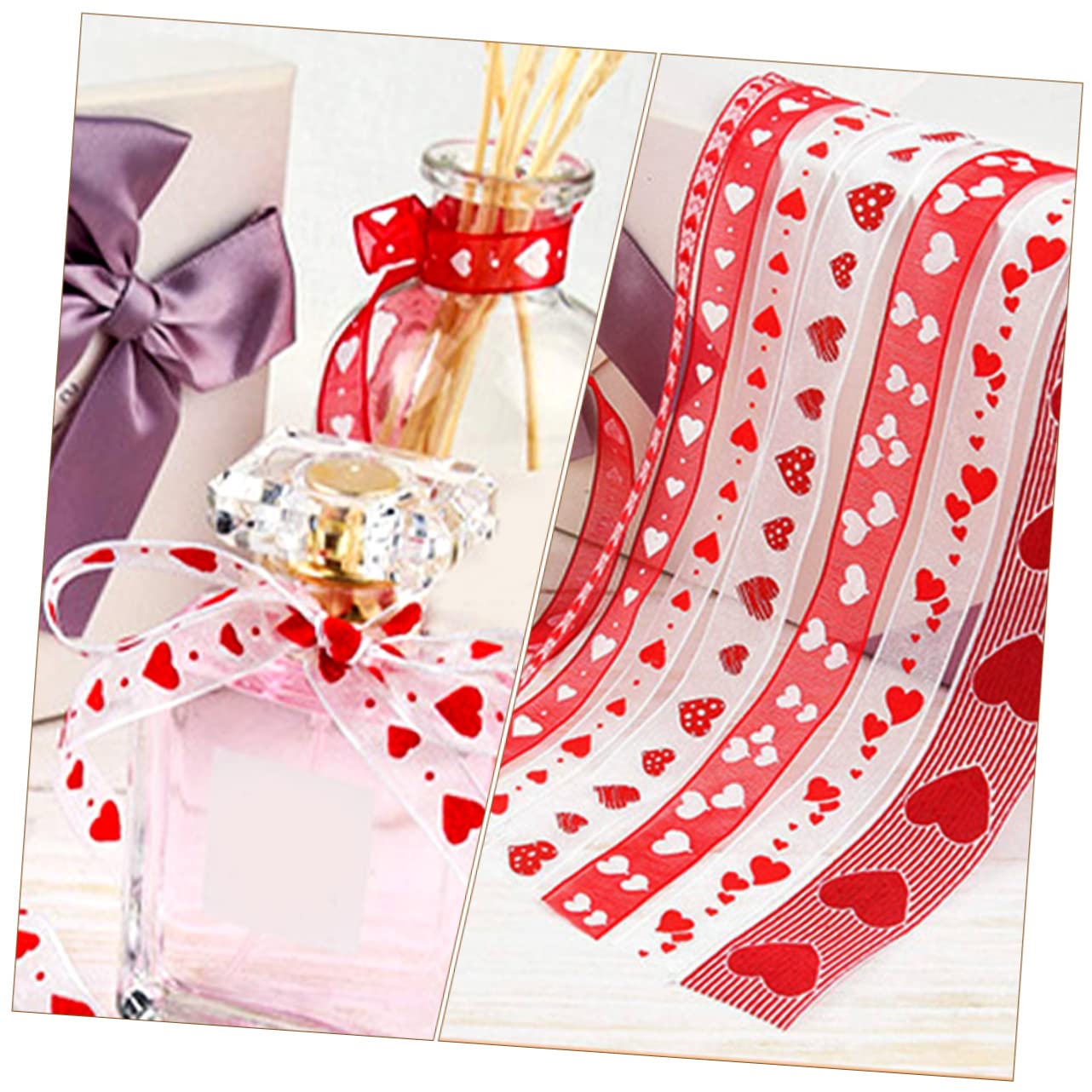 NUOBESTY 9rollen Valentinstag Herzband Liebe Herzmuster Dekoratives Geschenkband Teiliges Für Party Und Hochzeitsdekoration Hochwertiges Und Langlebig