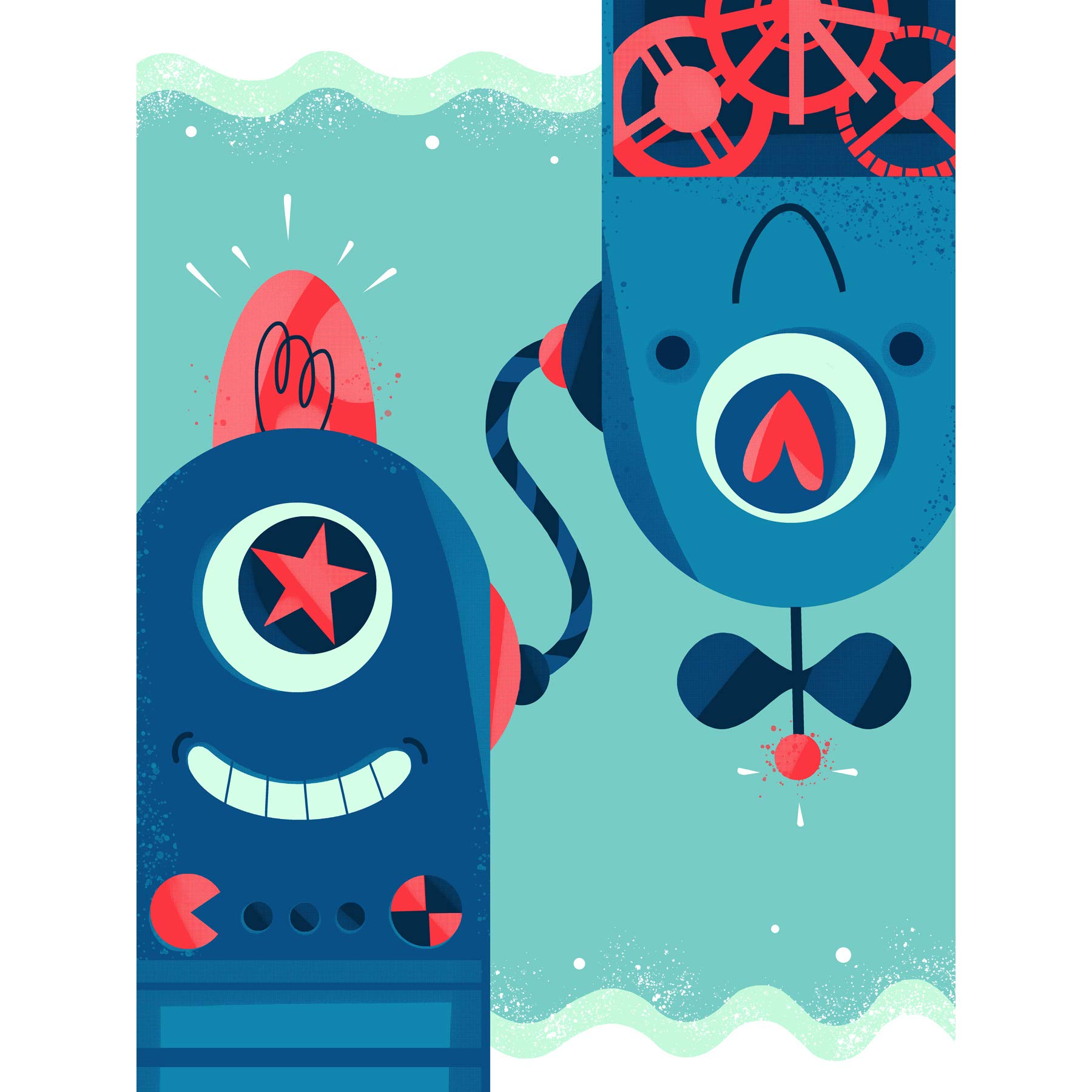 Wee Blue Coo Robot Friends Large Art Print Poster Wall Decor
