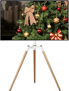 اي تي انش يو حامل تلفزيون ثلاثي القوائم لشاشة LED LCD مسطحة منحنية مقاس 45-65 بوصة، ارتفاع قابل للتعديل مع دوران 140 درجة لغرفة النوم وغرفة المعيشة (ابيض بدون صينية)