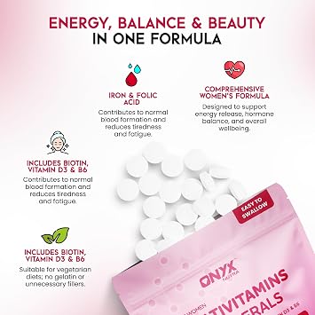 Women’s Multivitamins & Minerals – 180 Tablets (6 Month Supply) | with Iron 14mg, Folic Acid, Biotin, Vitamin D3, B6 & Calcium | High Strength 1-A-Day for Energy, Tiredness, Immune & Hormone Support