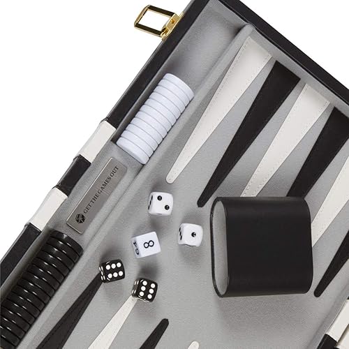 Miniatura 7 de Get The Games Out - Juego de backgammon con maletín de juego de mesa clásico de viaje, guía de mejores estrategias y consejos (negro, pequeño)
