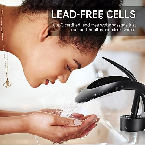 Miniatura 3 de Moderno grifo de lavabo de baño de 1 agujero negro sola manija grifo de lavabo (negro)