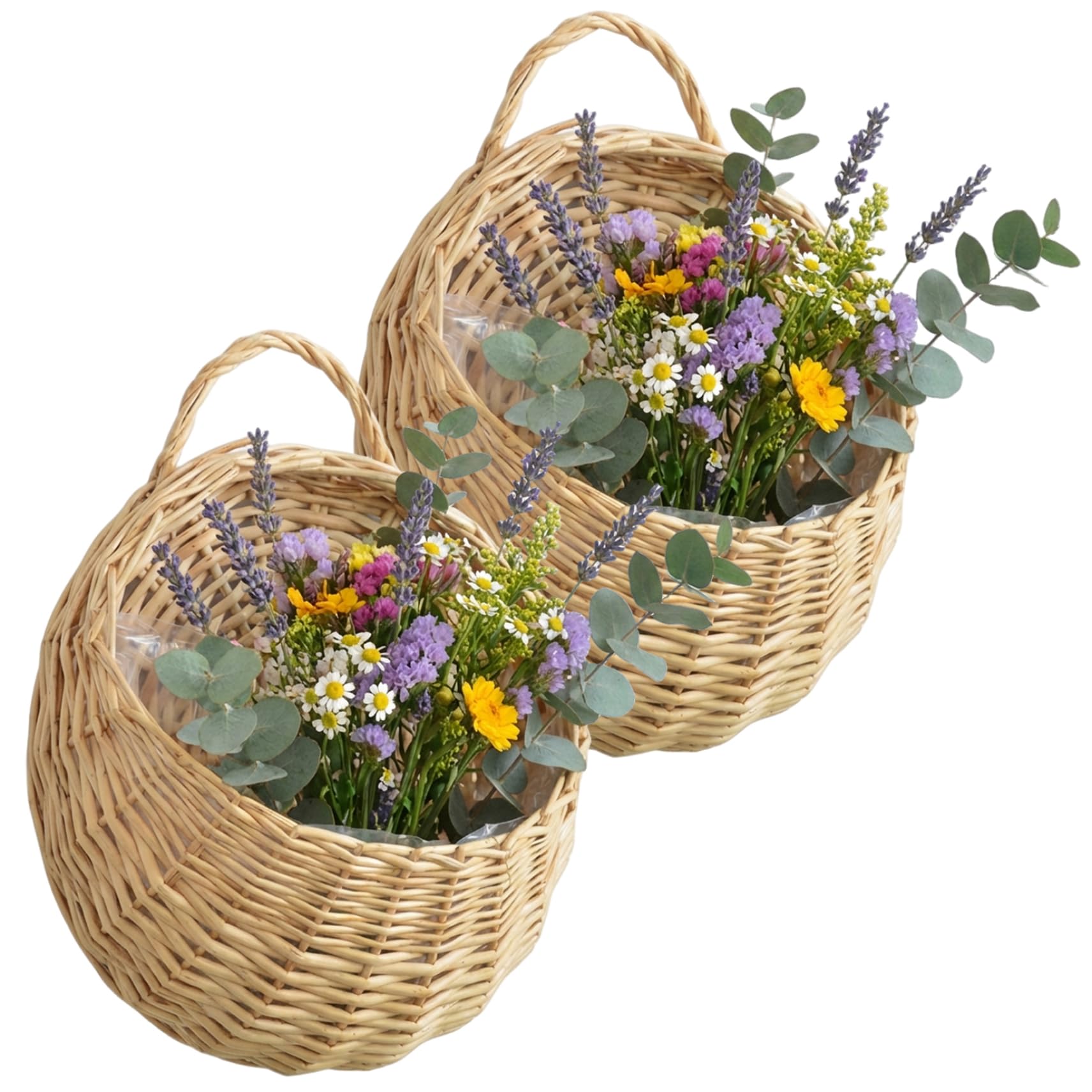Bemonew Rattan Wall Basket 2-Pack Woven Hanging Basket with Waterproof Liner, Small Wicker Planter for Indoor Wall Decor and Storage