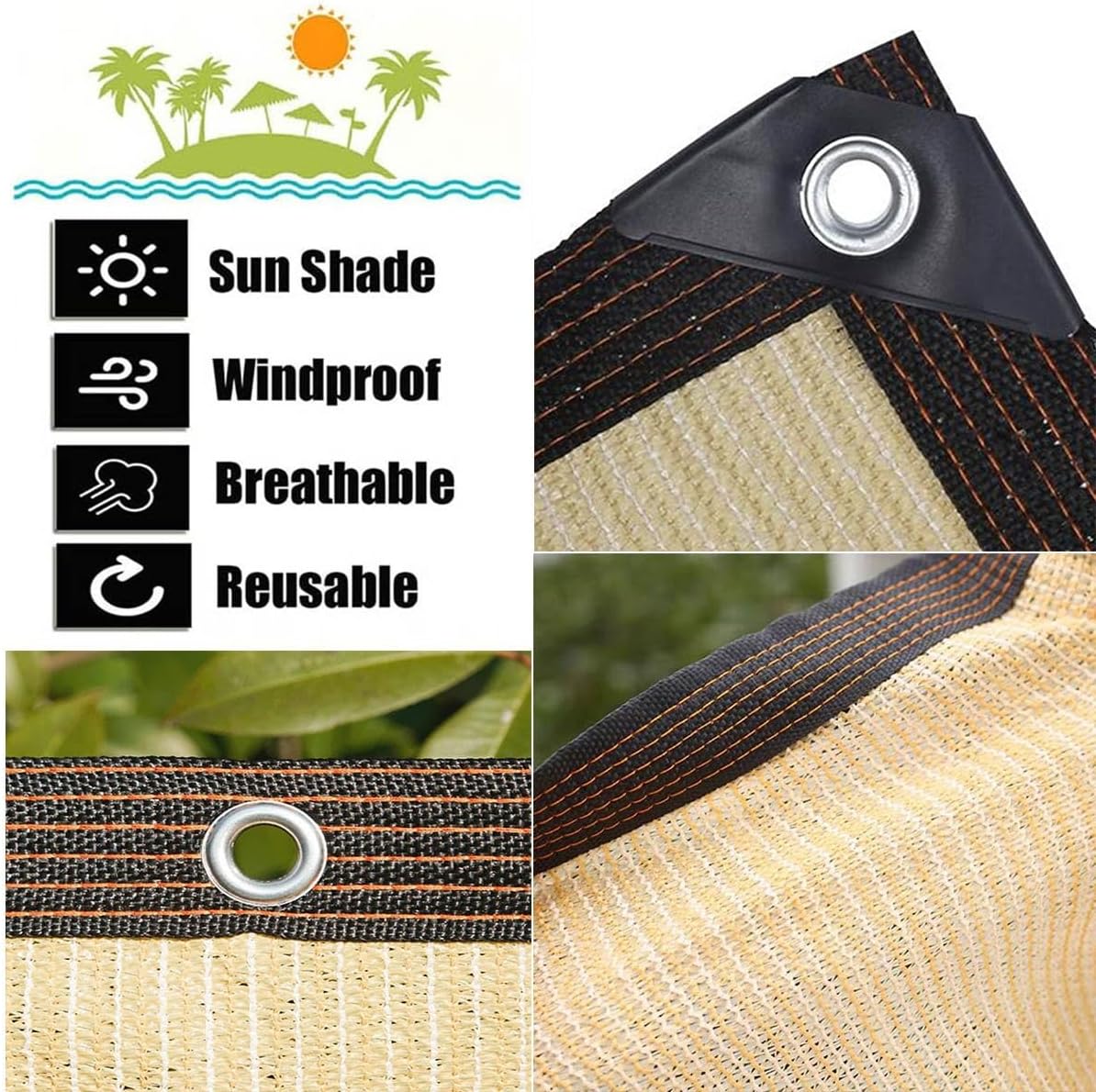 Beige Outdoor Sun Shade Cloth Garden Shade Mesh Netting Mesh Tarp for Patio Privacy Screen Sun Shade Fabric with Grommets, 6x9m(19.7x29.5ft)
