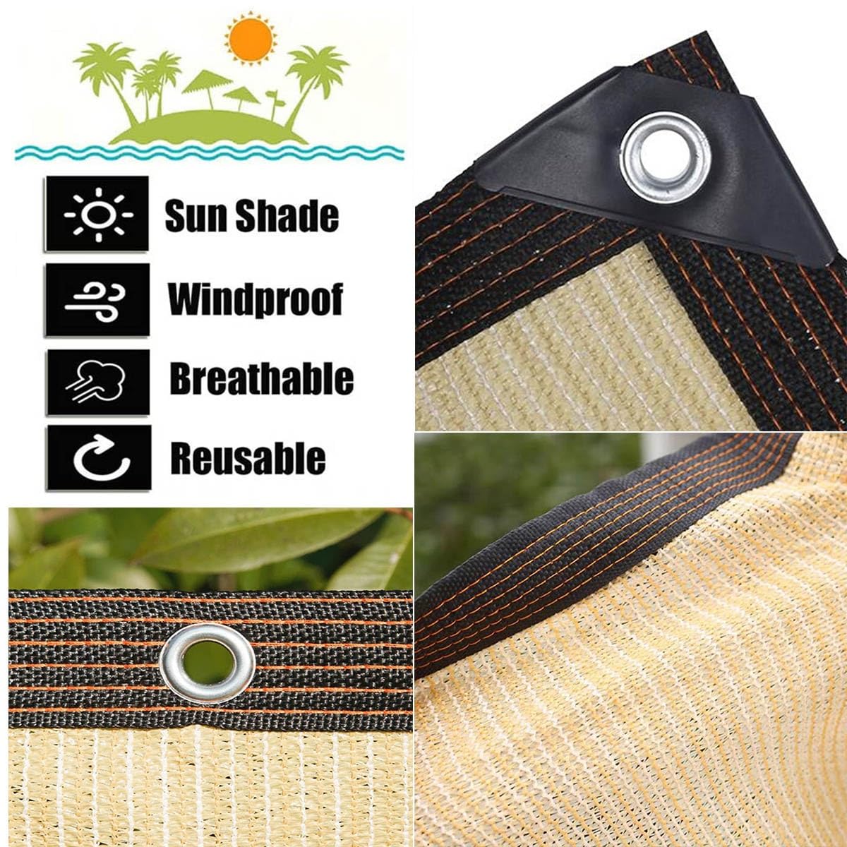 Toile d'ombrage pour extérieur, bâche en maille pour terrasse, tissu résistant aux UV avec œillets, idéale pour la protection solaire et le jardinage, couverture d'auvent d'extérieur