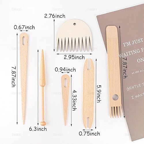 Miniatura 2 de AUEAR, Juego de 12 palos de telar de madera, agujas de tejer de ojo grande y lanzaderas de madera, peine de tejido de madera para manualidades de