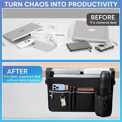 Miniatura 4 de Soporte de escritorio lateral para laptop para hasta 3 laptops, organizador de escritorio lateral con divisor ajustable y bolsillo para botella