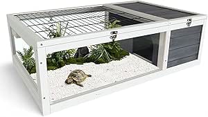 Image showcasing Amazon.com: Yafylly Wooden Tortoise Habitat with 2 Leak Proof Trays ...