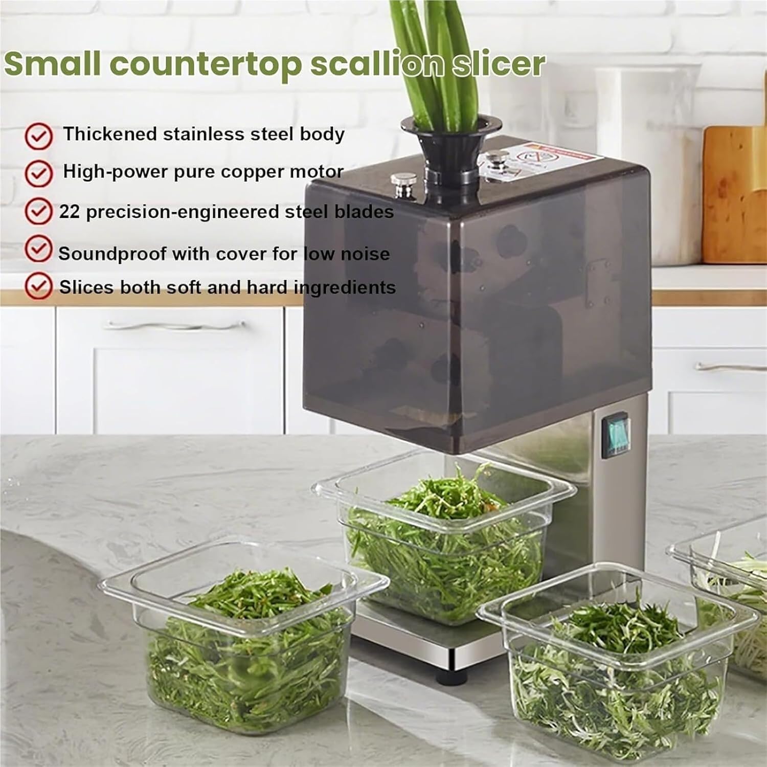 Electric Green Onion Slicer, Multifunctional Spring Onion Cutter, Scallion Shredder Machine, 1.8 Mm/2.3Mm/3.5Mm/4.5 Mm, Removable Cleaning, Improve Efficiency, Enlarge Feed Inlet(1.8mm)