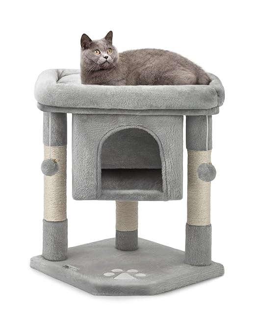 lionto Árbol rascador para Gatos Altura 60 cm, Gris Claro
