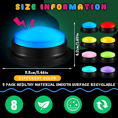 Miniatura 2 de Honoson 8 piezas de zumbadores de respuesta grabables brillantes con botón de respuesta, zumbadores de espectáculo de juegos, zumbador grabable,