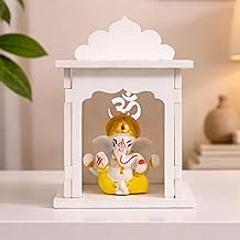 Rousrie Ganesh Idol for Car Dashboard with Small Temple, Office Desk Decor, Housewarming Gift, Mandir with Idol (White Acrylic)