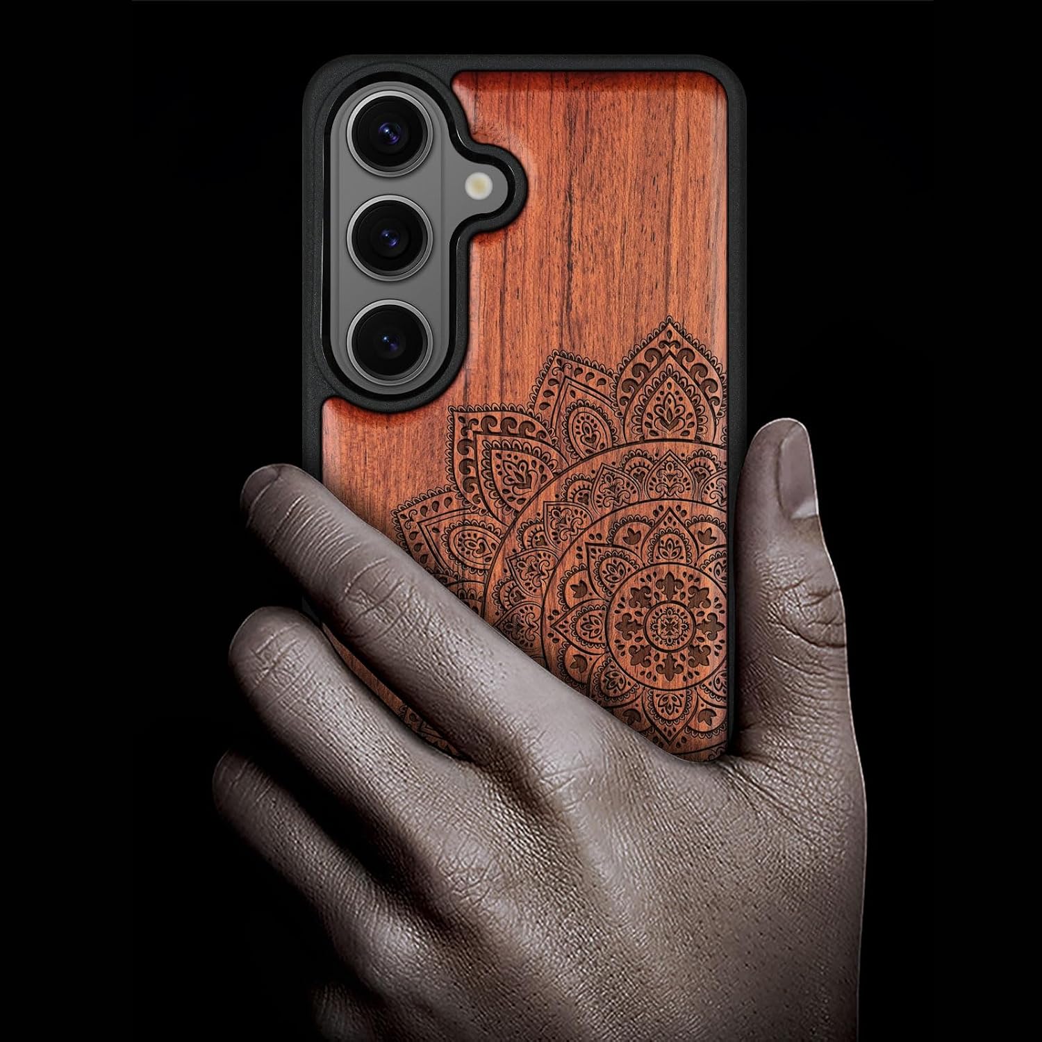 Carveit Magnetic Wooden Case for Galaxy S26+ Samsung S26 Plus Case, TPU Shockproof Cover & Wood Engraved, Compatible with MagSafe Wireless Chargers (Mandala Floral) Rosy