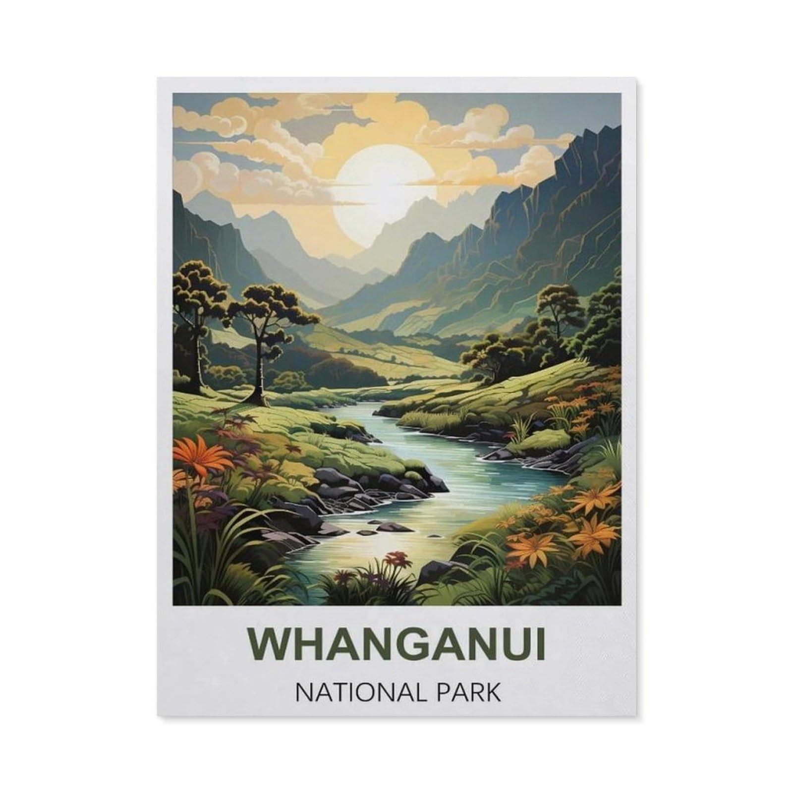 BEAYODKP DIY 5D Diamond Painting，Whanganui National Park Vintage Travel Poster，Round Diamond, Used for Room Decoration（30 x 40 cm/11.81 x 15.74 inches）-BX99