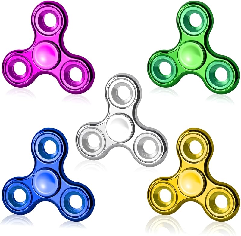 Fidget Toys Adults 5 Pack,Electroplated Metal Fidget Spinner Stress Reducer,High Speed 3-5 Min Quite Spins,Fidgets for Adults & Teens & Kids Age 6+