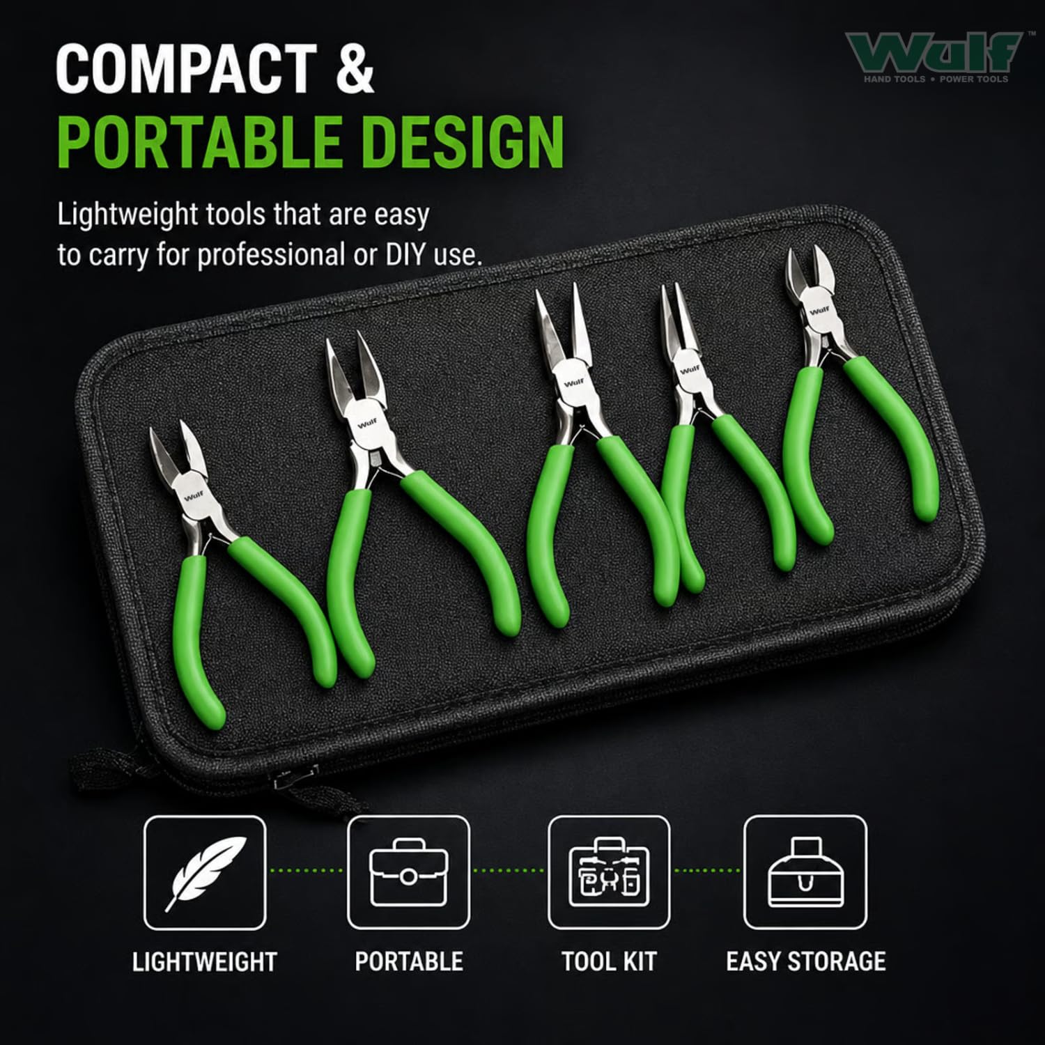 WULF 5 Pcs Pliers Set | Precision Hand Tools for Handcrafts, Model & Jewelry Making | Mini Pliers Kit with Comfort Grip Handles | Ideal for Cutting, Bending, Shaping & DIY Craft Projects 2