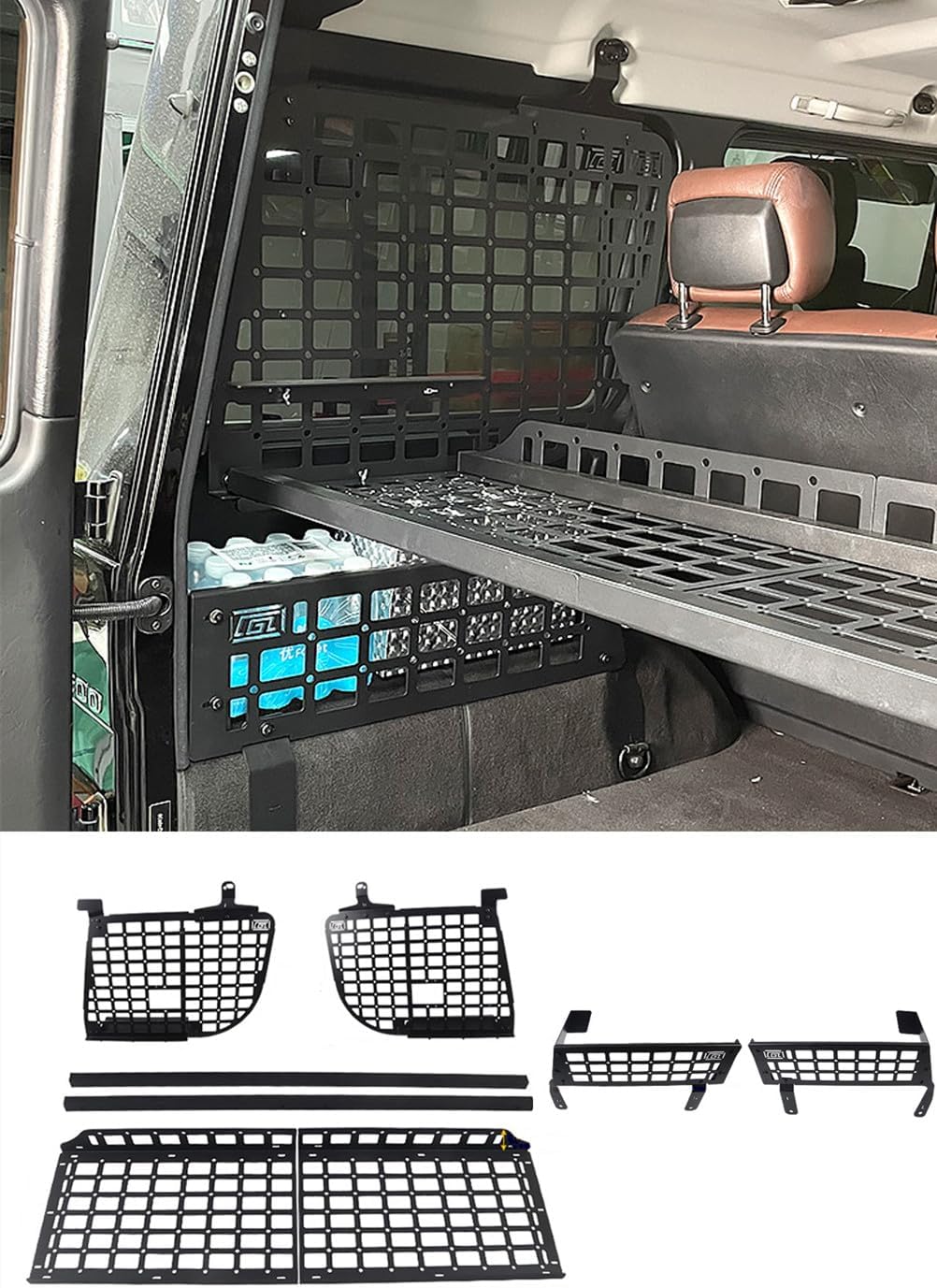 for Mercedes-Benz G-Class G500 G55 2004-2017 Modular Storage Panel Shelf Rear Trunk Luggage Molle Panel Luggage Carrier Trunk Organizer Aluminum Alloy (L&R Storage Boxes)