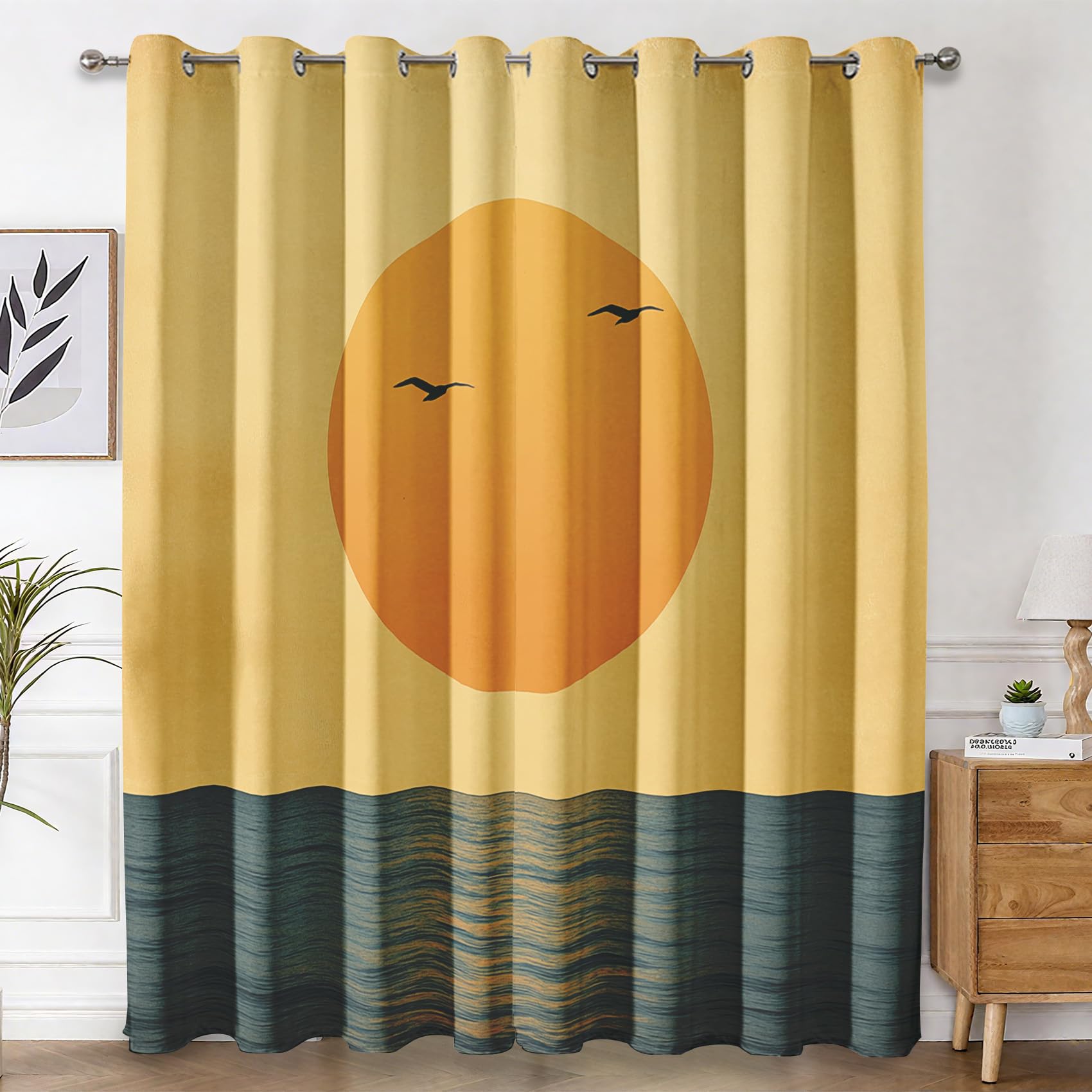 Rideau occultant coucher de soleil océan 75x166 cm lot de 2 draperies thermiques