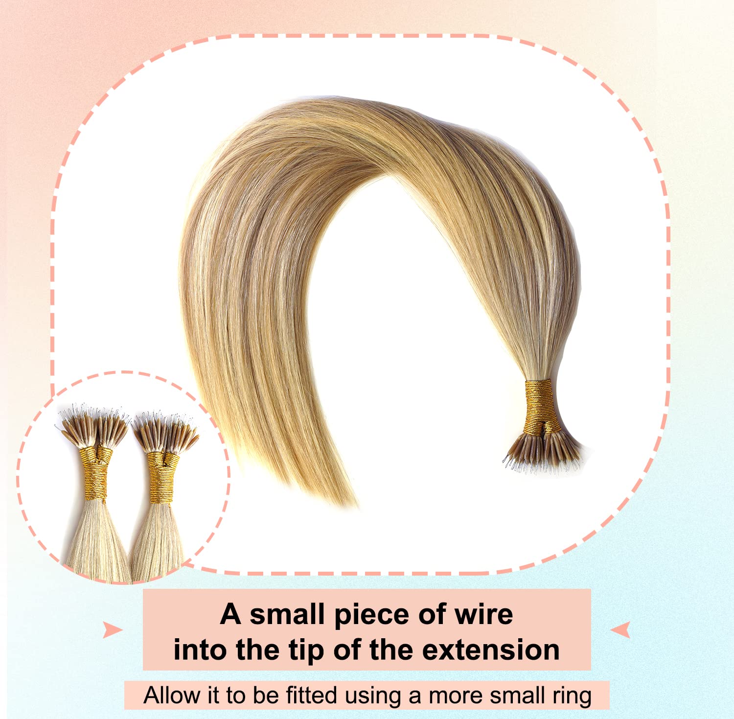 KOCONI 16 Inch Nano Beads Hair Extensions Real Human Hair Extensions Double Drawn Nano Ring Hair Extension Nano Tip Beads Human Hair Extensions Ash Blonde with Platinum Blonde 50g 1g/Strand P18/613 - Image 3