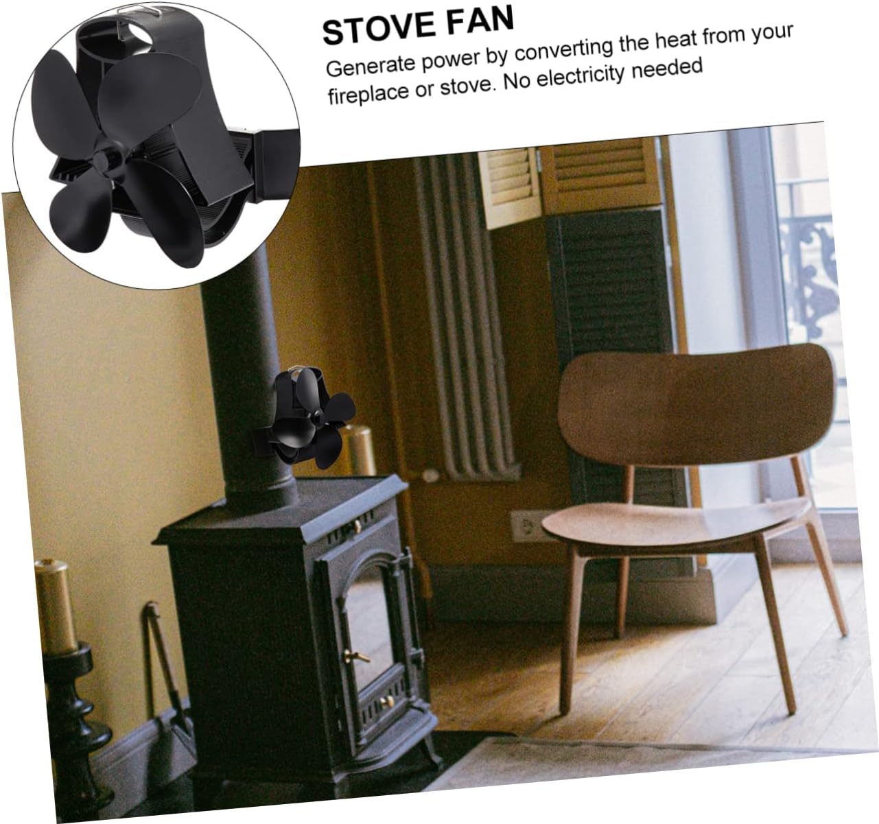 Mobestech 1pc Heat Powered Stove Fan with Blades Fireplace Fan for Efficient Air Circulation Design No Electricity Required