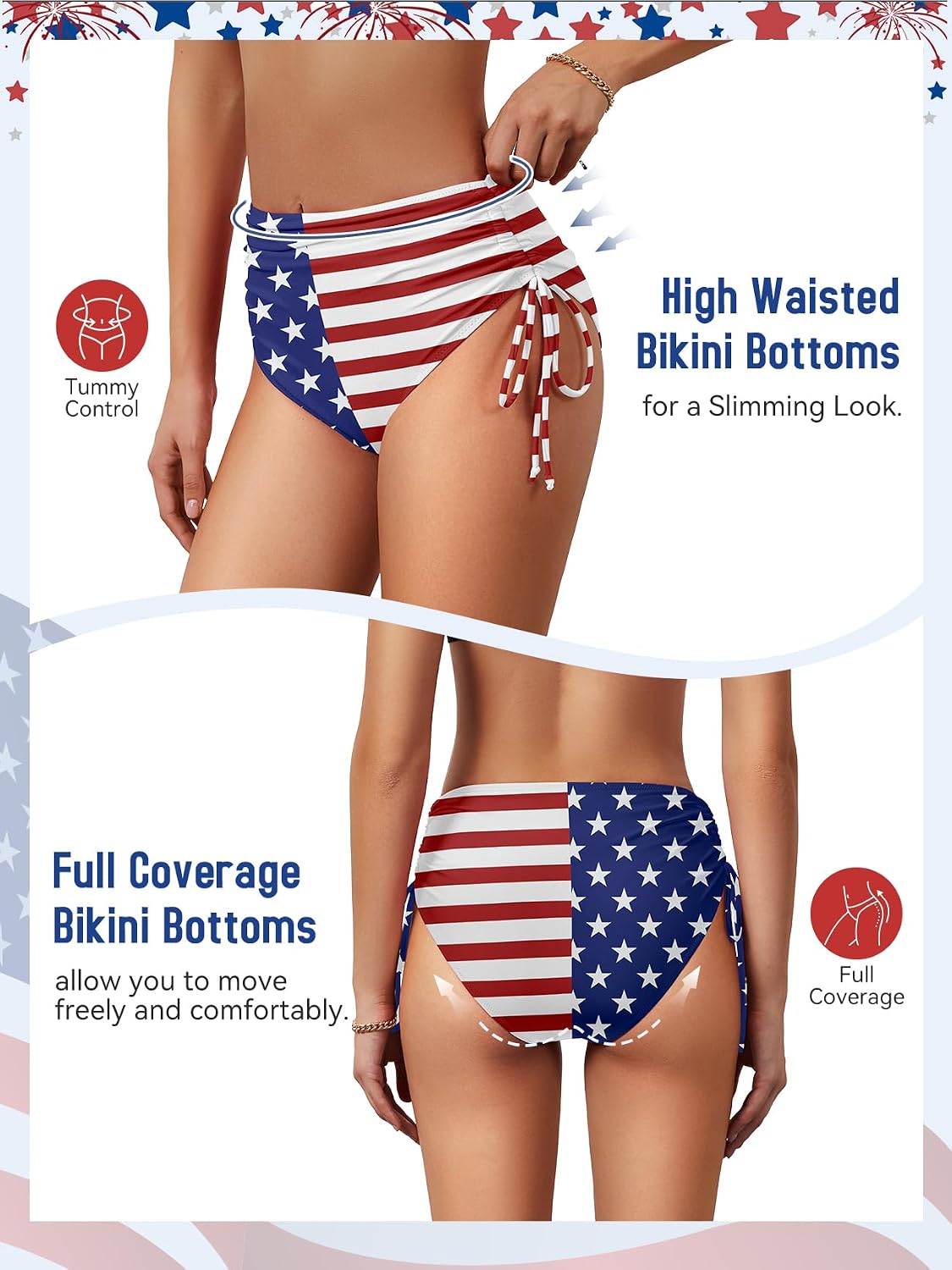 American Trends High Waisted Bikini Bottoms for Women Tummy Control Swimsuits Bottoms Full Coverage Bathing Suit Bottom