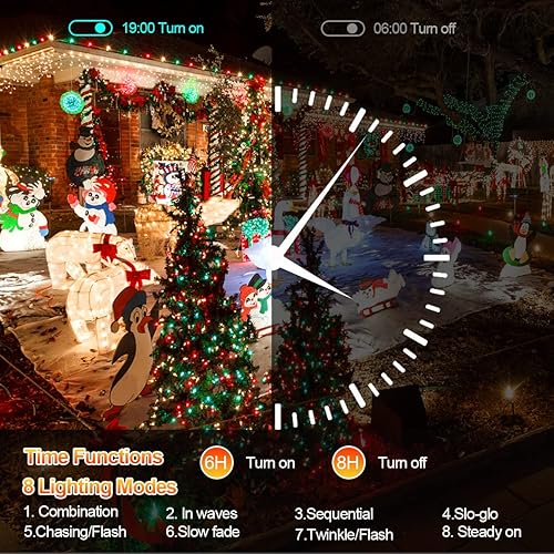 Miniatura 124 de Luces de Navidad de 200 pies con 500 luces LED para exteriores, tira de luces extralargas, cable transparente, impermeable, 8 modos de temporizador