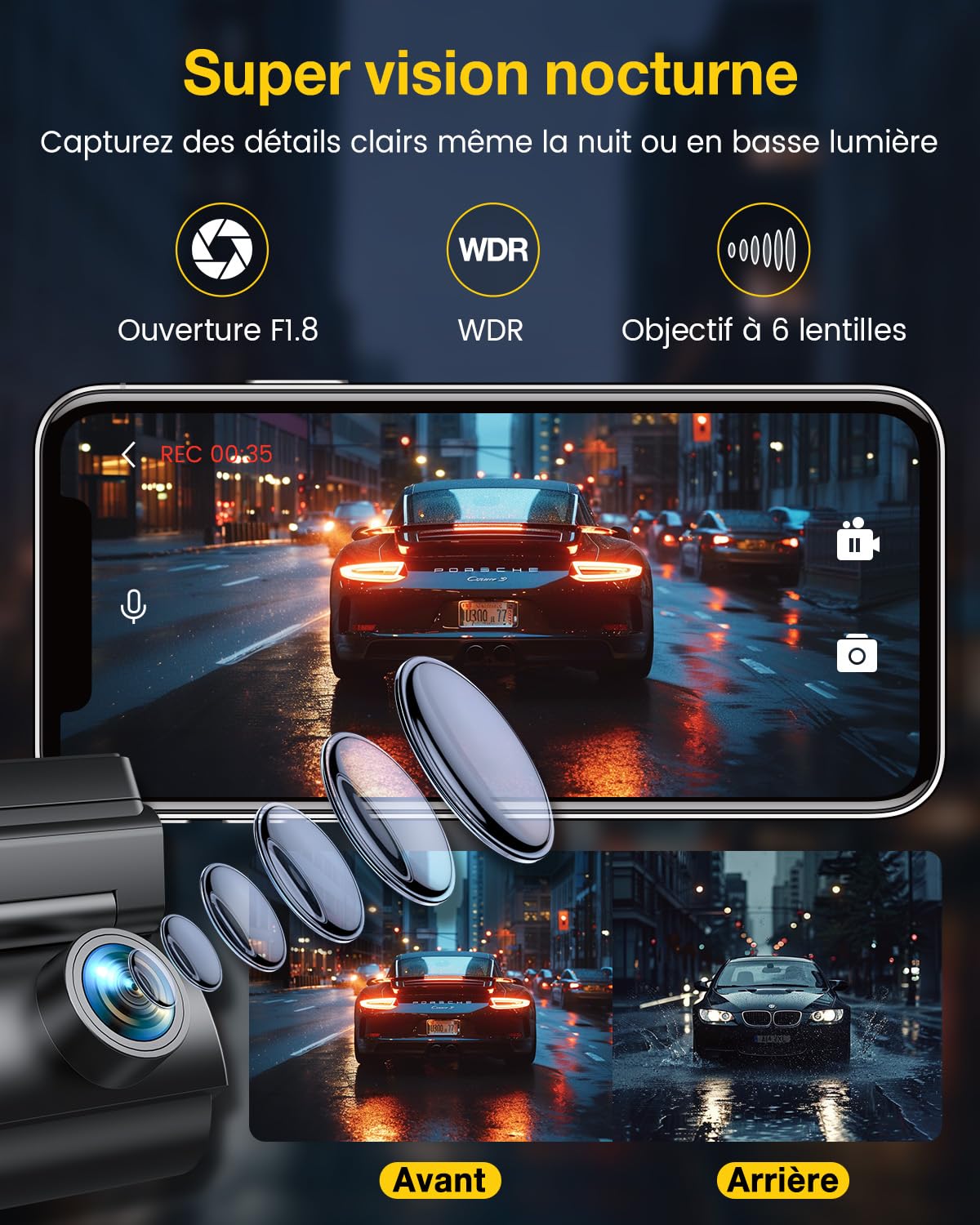 GKU 4K Dashcam Voiture Avant Arrière,5GHz WiFi GPS,2160P+1080P Camera Voiture,1.5'' IPS Caméra Embarquée Voiture avec Carte SD 64G,Grand Angle 170°,Vision Nocturne,WDR,G-Capteur,Mode Stationnement 24H