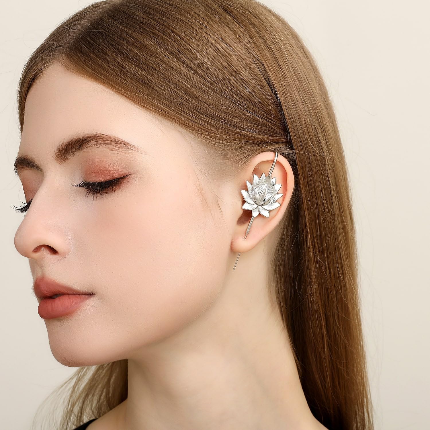 Lotus Bloom Helix Hook Earrings – Adjustable, Hypoallergenic, Unisex Ear Cuff Style
