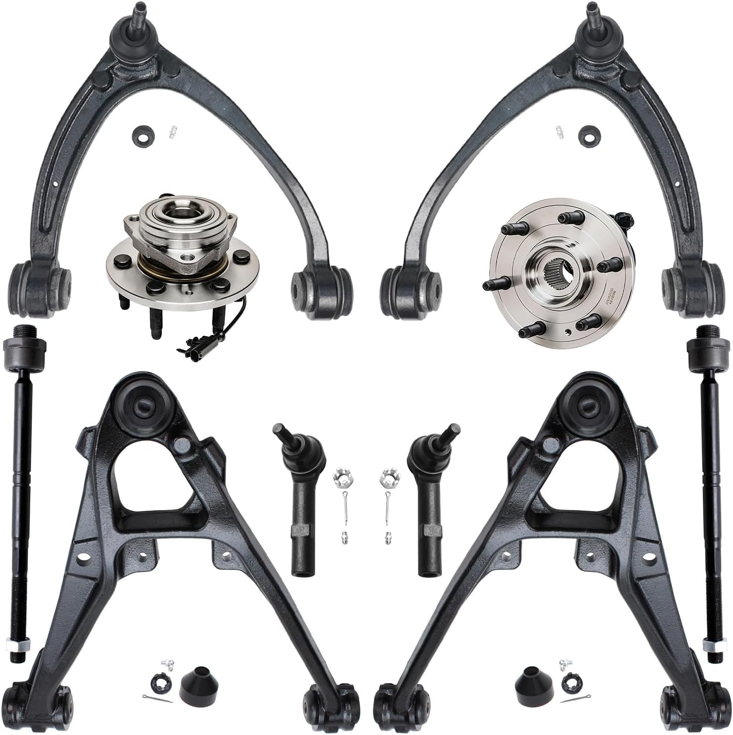 Detroit Axle - 4WD Front End Kit for Silverado Sierra Suburban 1500 Chevy Tahoe GMC Yukon Cadillac Escalade ESV EXT, Control Arms w/Ball Joint Tie Rod Ends Wheel Bearing Hubs Replacement - 10pc Set