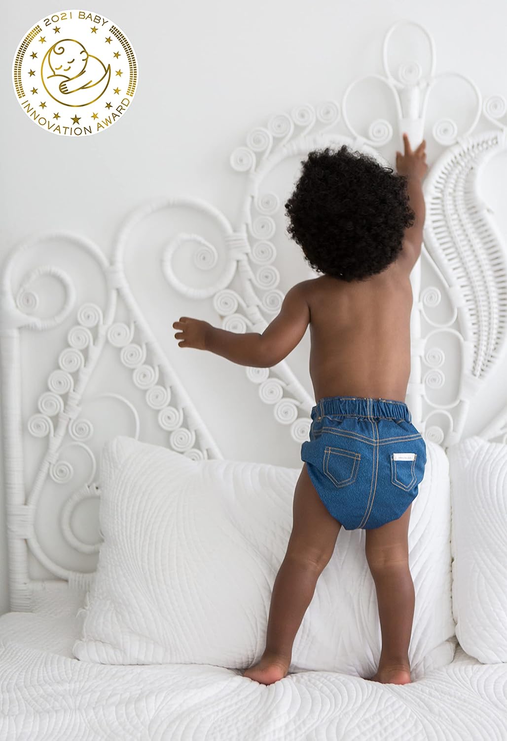 SmartNappy Blue Jeans by Amazing Baby, NextGen Hybrid Cloth Diaper Cover + 1 Tri-fold Reusable Insert + 1 Reusable Booster, Denim, Size 4, 22-40 lbs : Baby