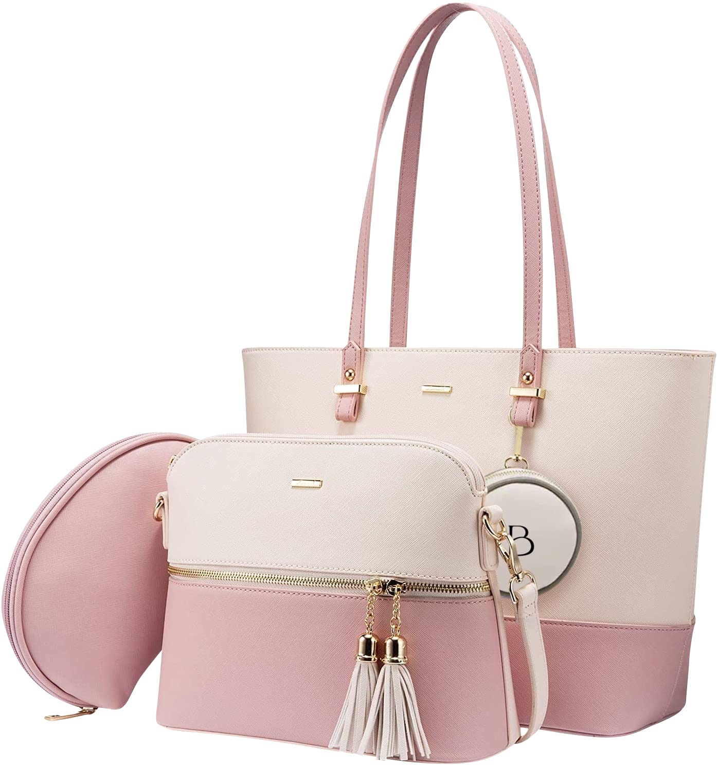 GenericBrandsho PU Leather Women Multipurpose Carry Tote Crossbody  Satchel Purse Clutch Handbag Set of for Travel Shopping And Carry