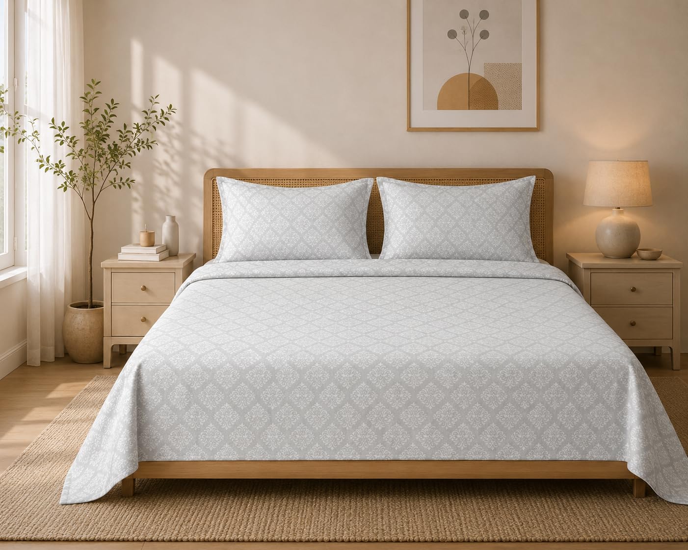 Blue Strip Polycotton Bedsheet, King 108x108 (Silver)