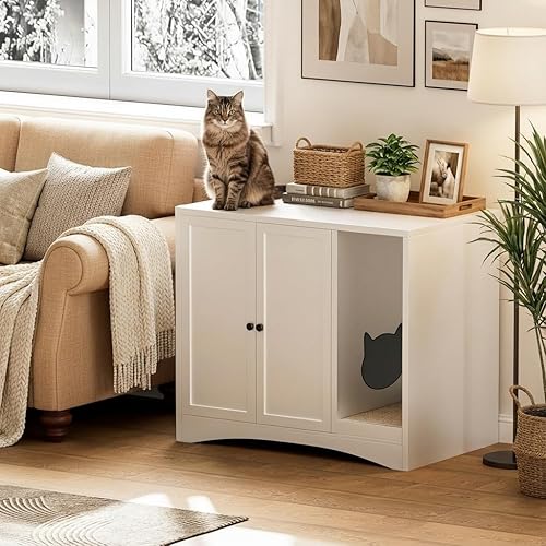 AUN Armario oculto para caja de arena para gatos, marco de acero fácil de limpiar, mueble para casa para mascotas, baño para gatos con entrada