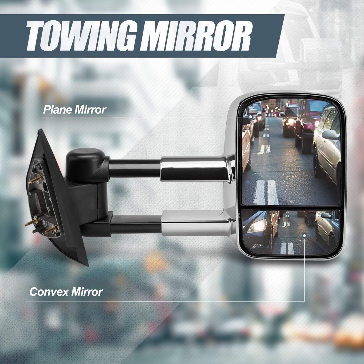 Auto Dynasty Pair Chrome Manual Telescoping Folding Rear View Side Towing Mirror Compatible with Silverado Sierra GMT900 07-14