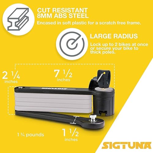 Vista 39 de SIGTUNA Candado plegable para bicicleta, acero endurecido de 0.315 in, plegable, resistente, con fácil montaje, bloqueo seguro y revestimiento