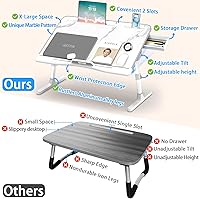 Vista 3 de Escritorio para Cama y Computador Portátil, Escritorio Ajustable para Regazo con Cajón, Bandeja Plegable Extra Grande para Cama, Sofá, Piso