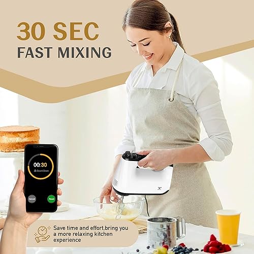 Miniatura 3 de Moss & Stone Batidora de mano blanca con estuche de almacenamiento a presión, mezclador de mano eléctrico de 6 velocidades, mezclador de mano de