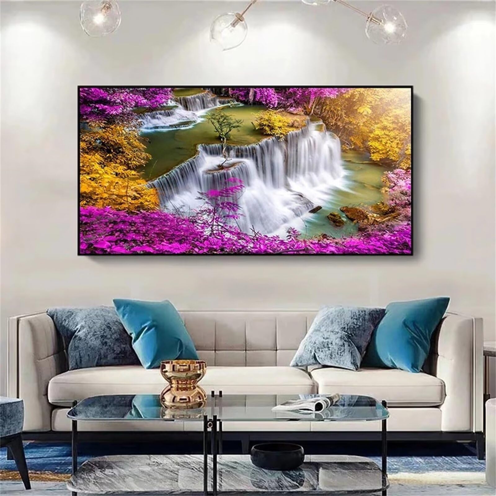 Peinture par Numero Adulte Perle Diamant | Toile Anti-Stress Cascade sans Symboles Flous