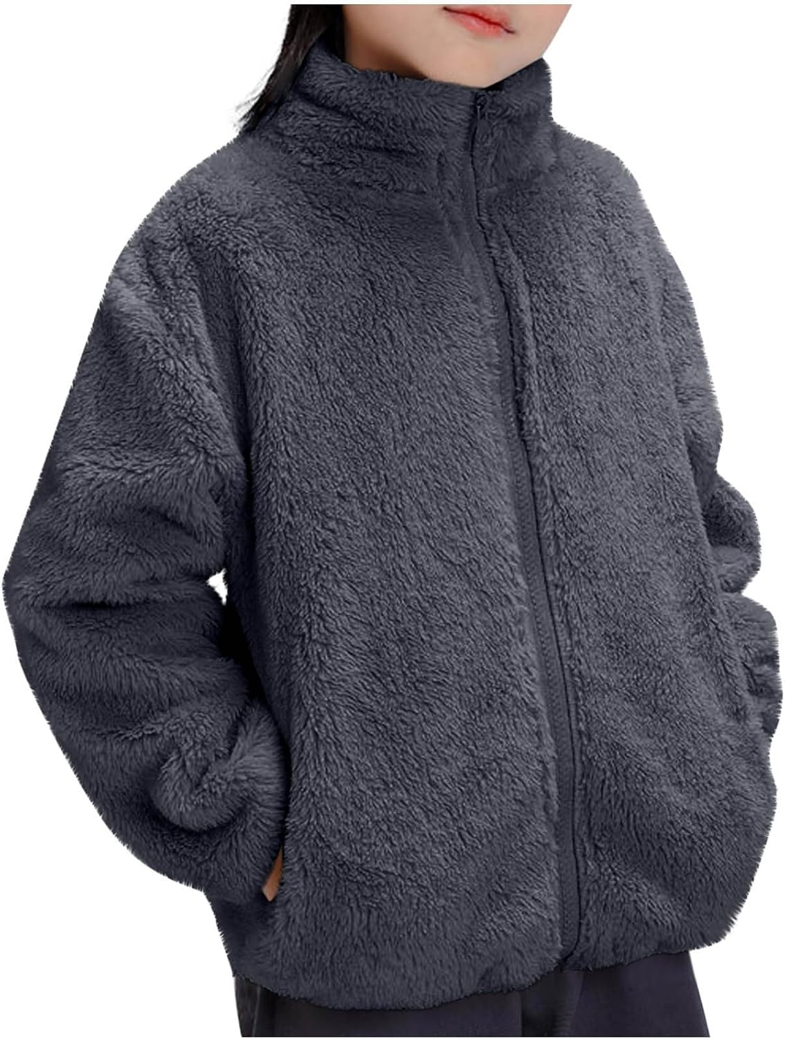 Girls Sherpa Jacket with Full Zip Soft Anti-Pill Fleece Coat for Teens, Warm Cute Fall Outfits for Kids 2-13 Years