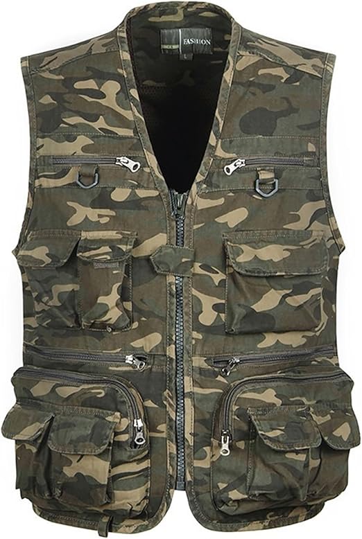 Men Multi Pocket Camouflage Casual Bodywarmer Gilets Waistcoat Vest