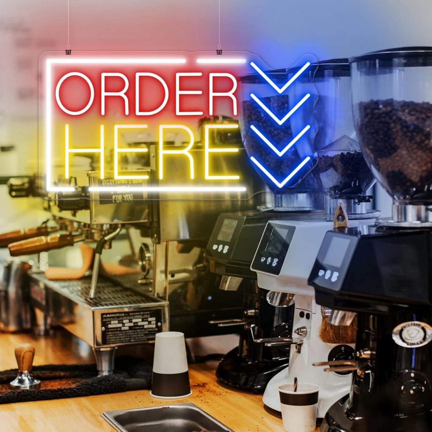 Order Here Pickup Here Neon Sign Custom Neon Sign for Coffee Shop Opening Gift Restaurant Wall Decor Order Sign Pickup Sign Cafe Bar Decor, 16.5"x8.7"