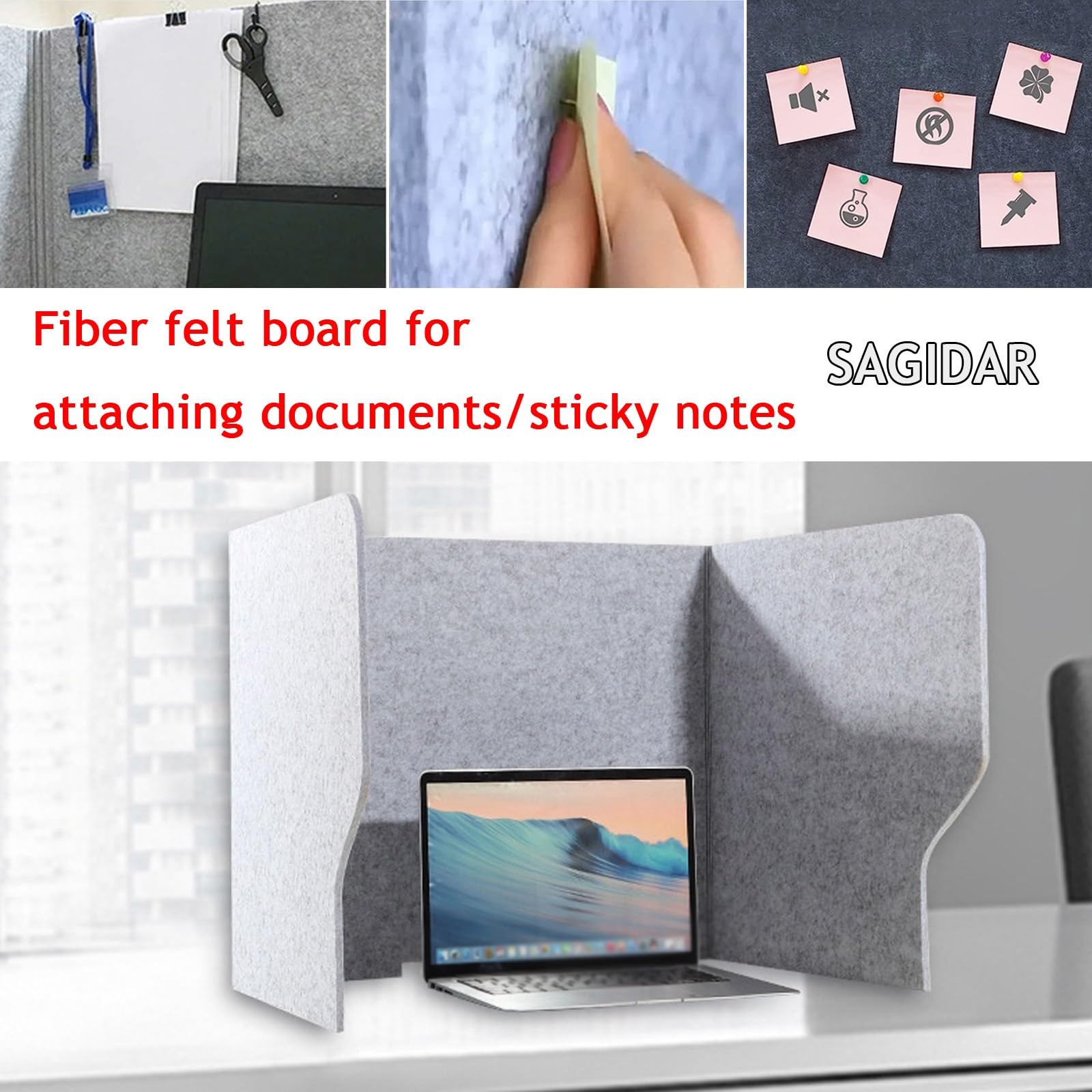 SAGIDAR Divisor Acústico para Escritorio, Separador De Mesa Oficina 60/80/100cm, Panel De Privacidad Absorción De Sonido, 3 Lados-En Forma De U, Espesor 9mm, Partición para Escritorios Plegable